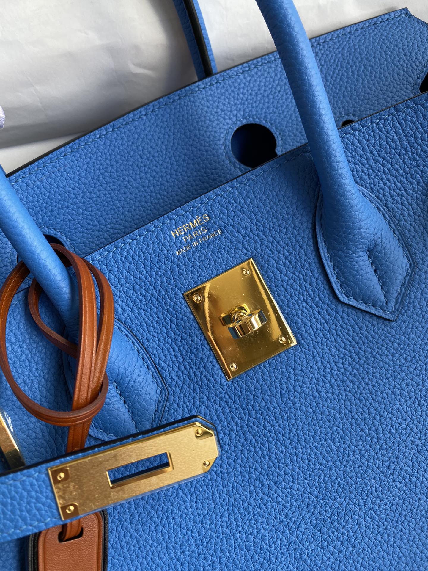 Hermes Birkin 30CM Togo Leather Handbag Blue Hydra